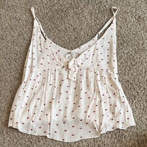 Free People Flowy White Camisole With Red Hearts